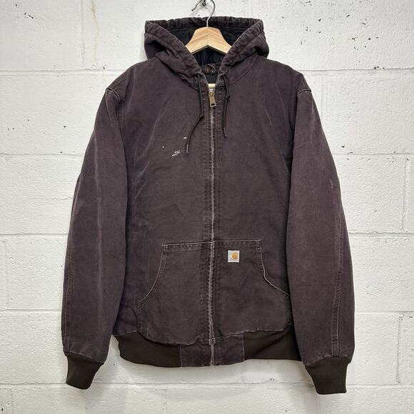 Y2K Carhartt Quilted Hooded Active Jacket “Dark Brown” WJ130 - Picture 1 of 11